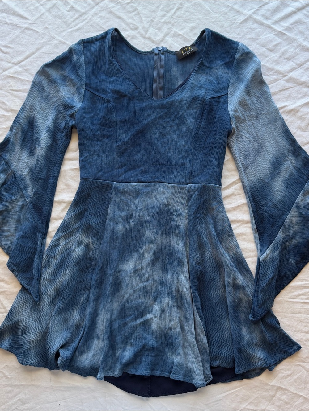 LTX Vintage Blue Tie-Dye Flowy Peasant Dress